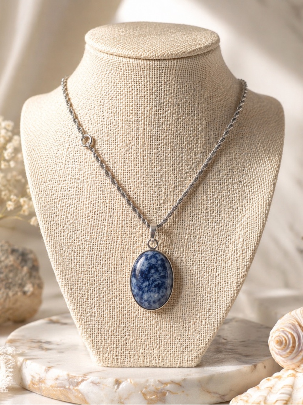 ✨ Vintage 925 Sterling Silver Sodalite Statement Pendant Necklace Estate Piece ✨